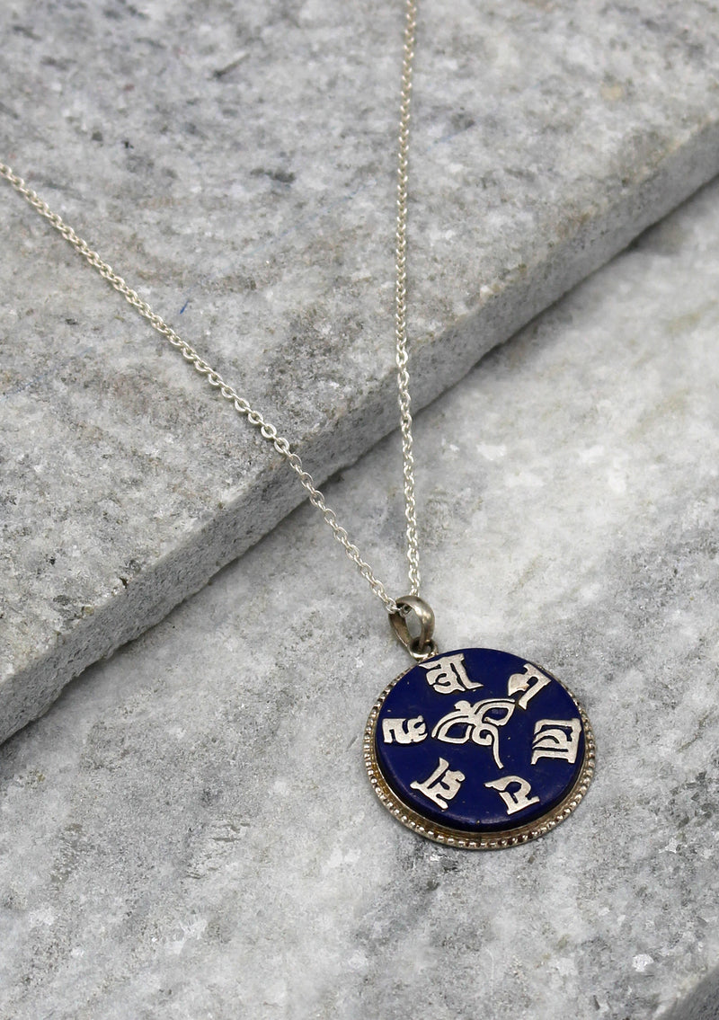 Om Mani and Buddha Eyes Sterling Silver Pendant - nepacrafts