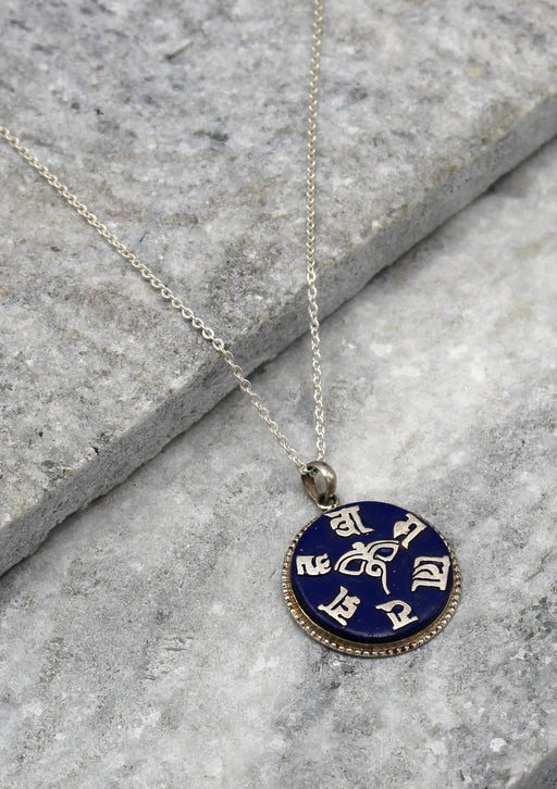 Om Mani and Buddha Eyes Sterling Silver Pendant - nepacrafts