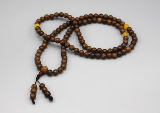 Wooden Beads Mala with Yellow Agate Counter - nepacrafts