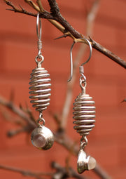 Silver Sterling Spiral Roll with Moon Stone Drop Earrings - nepacrafts