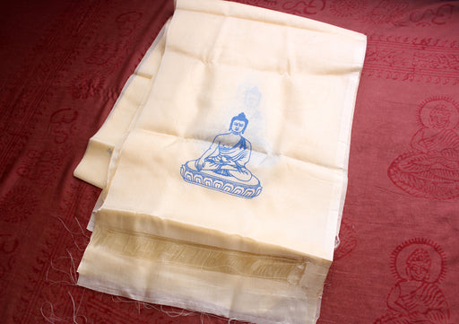 Shakyauni Buddha Printed Silk Blend Offering Scarf Khata - nepacrafts