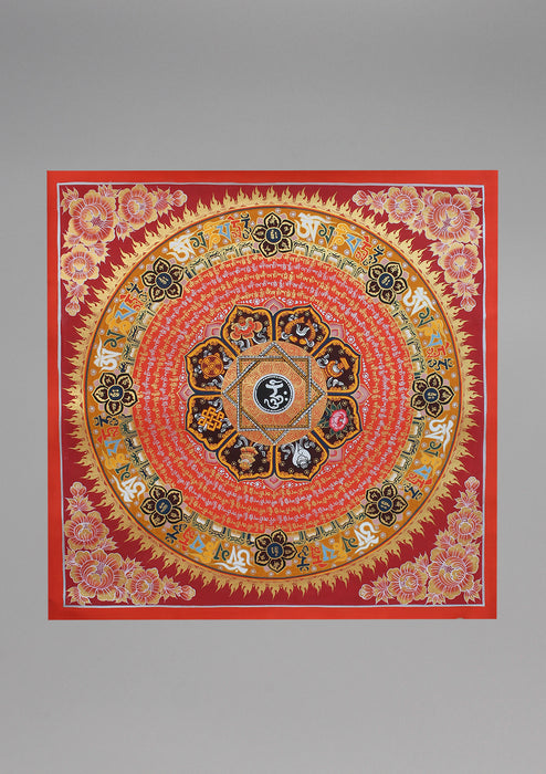 Tibetan 8 Auspicious Symbol Mantras Mandala Thangka