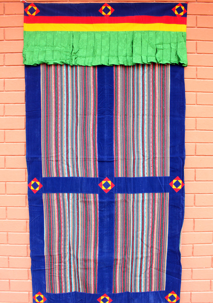 Multicolor Bhutanese Fabric Cotton Door Curtain with Velvet Border - nepacrafts