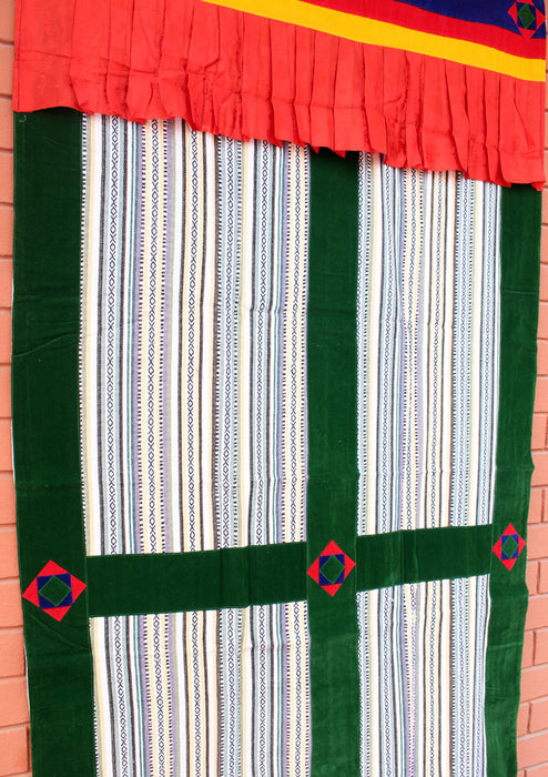 Bhutanese Woven Fabric with Velvet Border Tibetan Door Curtain Cover - nepacrafts
