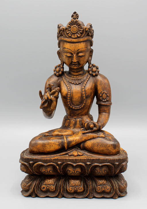 Tibetan Vajrasattva Wooden Statue with Bell and Dorjee - nepacrafts
