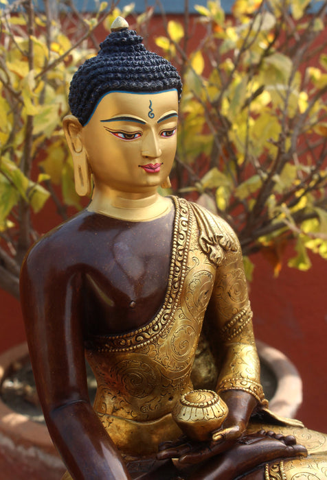 Exquisitely Gold Plated Shakyamuni Statue 10.5 inch