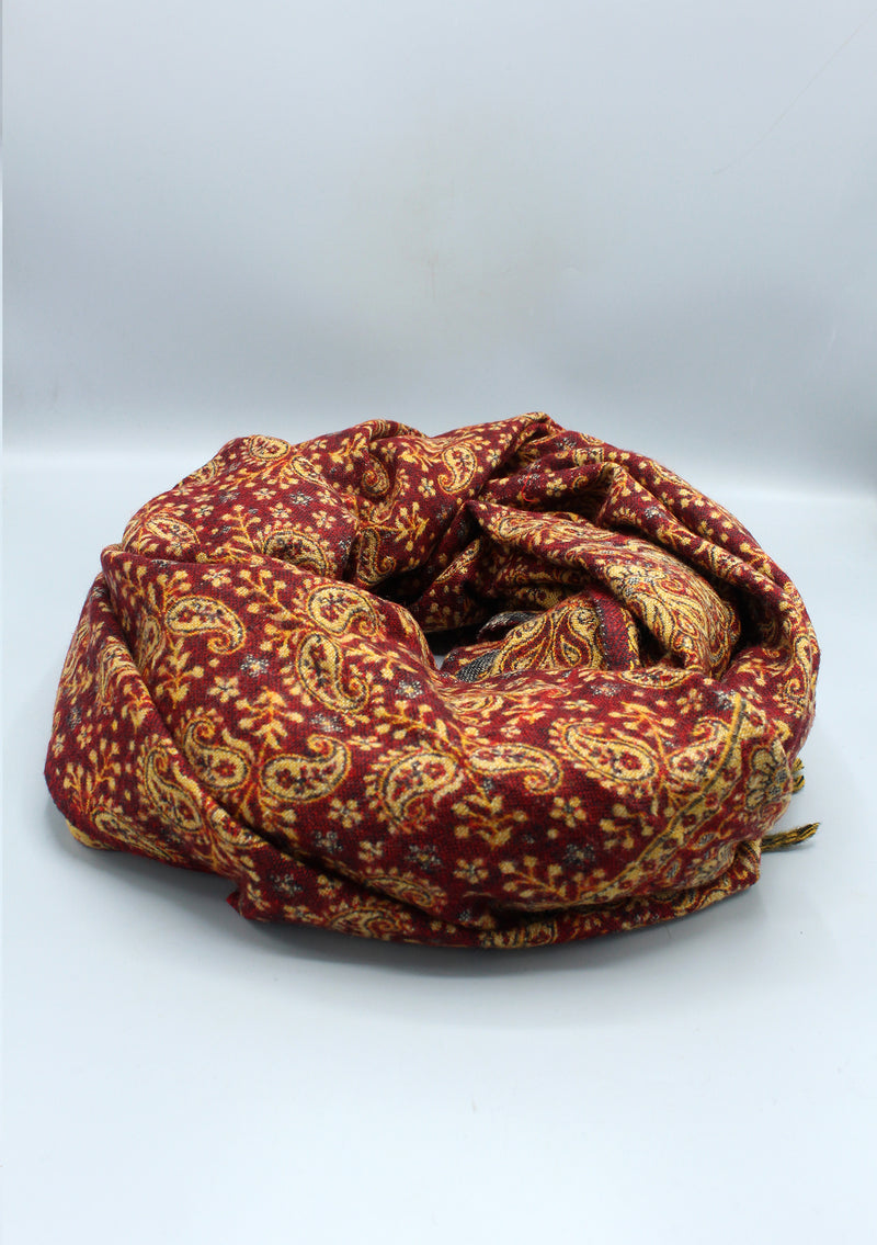 Handloomed Floral Leaves Maroon Yak Wool Shawl