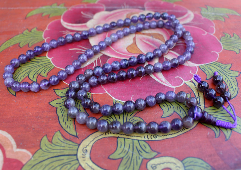 108 Amethyst Gemstone Prayer Beads Mala, Yoga Jewelry - nepacrafts