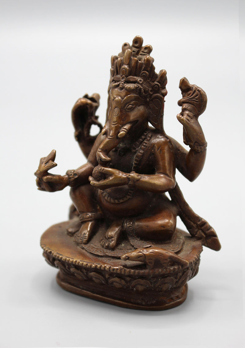 Copper Hindu Lord Four Armed Ganesha Statue