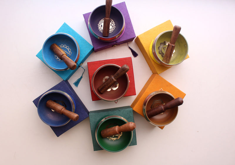 Seven Chakra Signs etched Singing Bowls Gift Box set