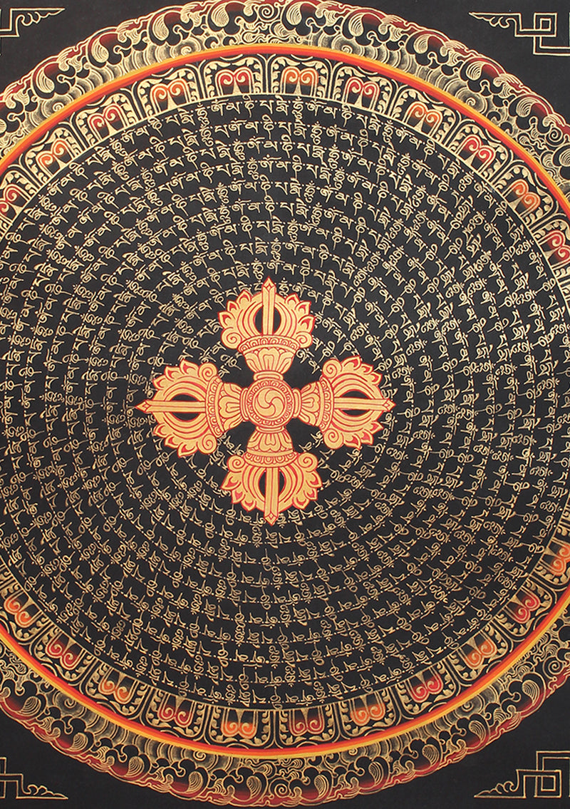 Double Dorjee 13 Line Mantras Mandala Painted Thangka