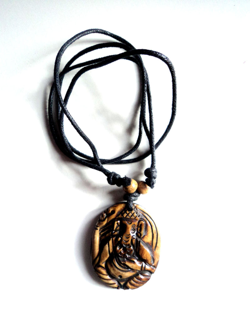 Hand Carved Ganesh Bone Pendant Necklace - nepacrafts