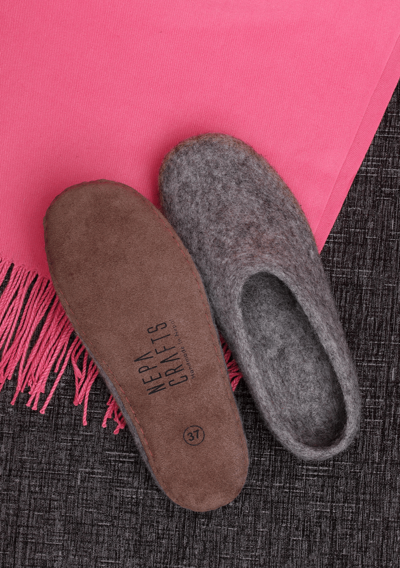 Handmade Woolen Cozy Indoor Slippers  Nepal - Natural Grey