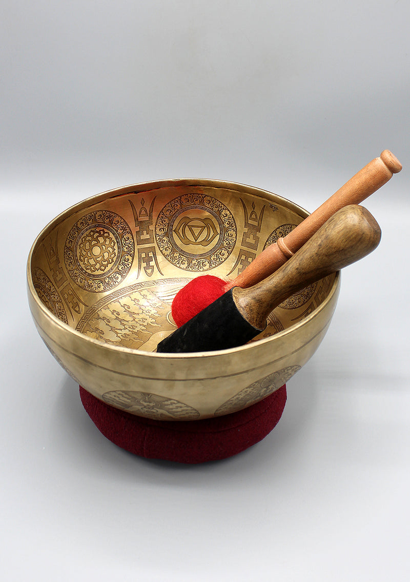 Seven Chakra Carved Meditation Tibetan Singing Bowl
