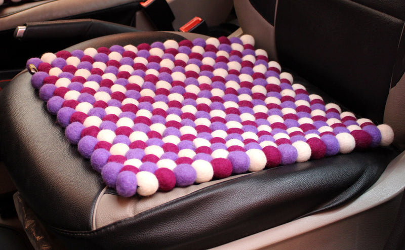 Purple Felt Balls Square Yoga Meditation Mat - nepacrafts