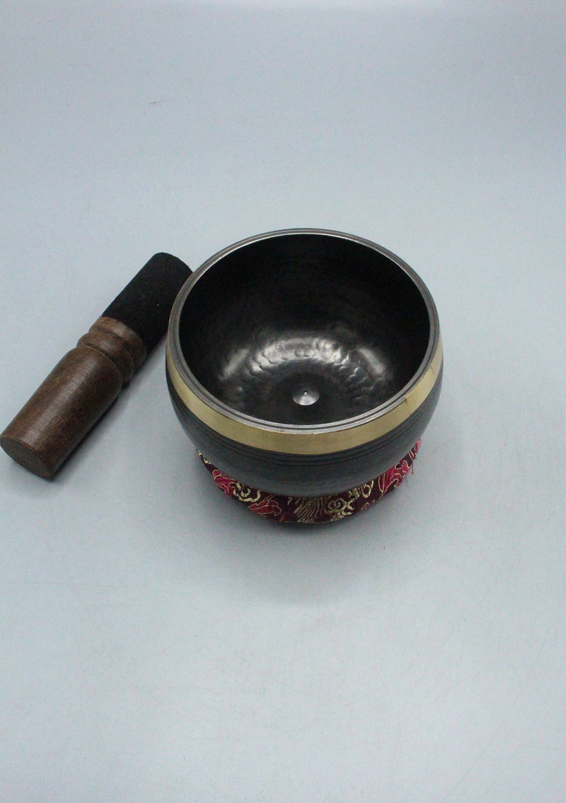 Tibetan Hand Hammered Dot Print Black Lingam Singing Bowl