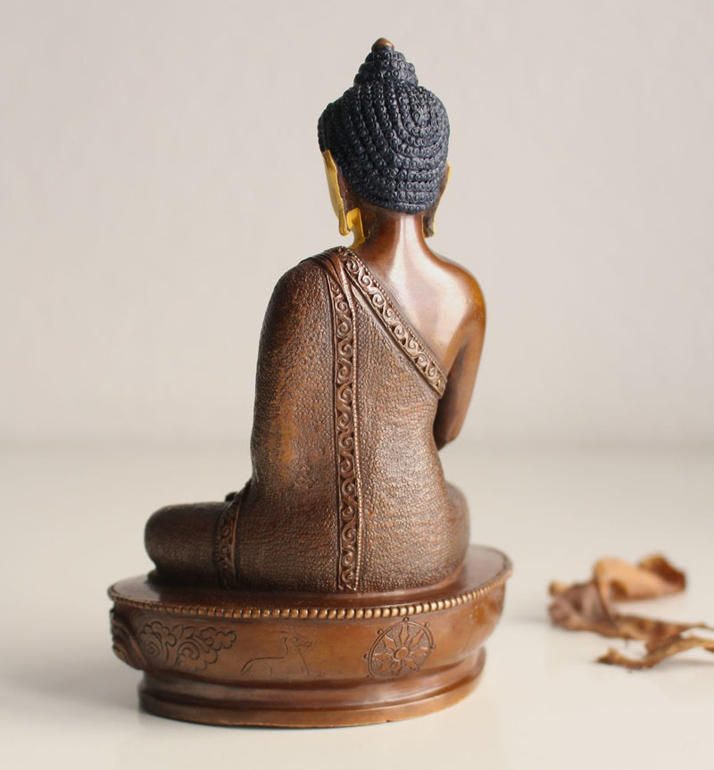 Copper Oxidized Shakyamuni Buddha Statue with Golden Face 5.5" High: SST380 - nepacrafts