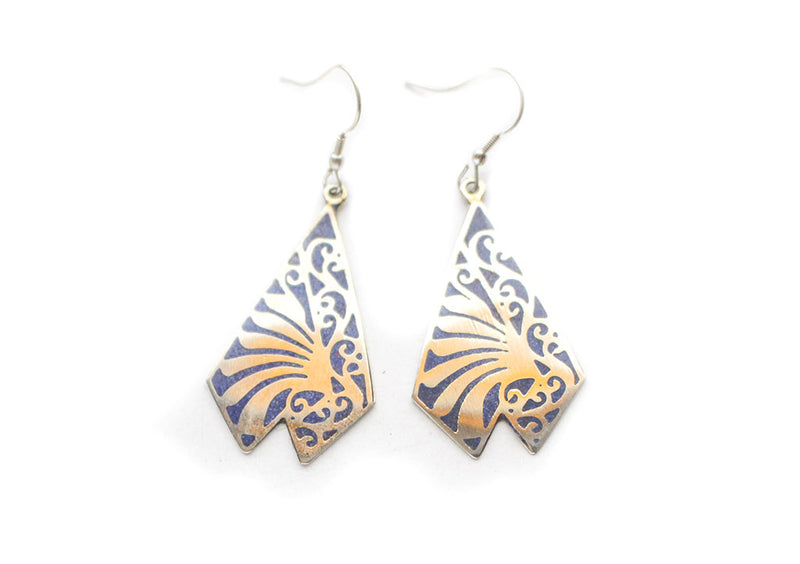 Triangle Shaped Inlaid White Metal Dangle Earrings - nepacrafts
