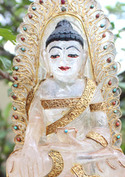 8" High Crystal Shakyamuni Buddha Statue with Goldplated Silver Robe - nepacrafts