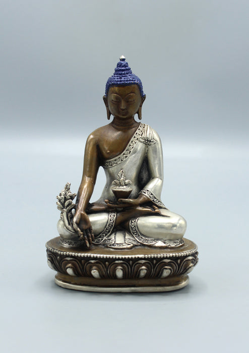 Copper Medicine Buddha Statue with Silver Robe 5.5"