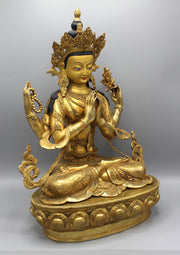Majestic Gold Plated Masterpiece Chenrezig Statue - nepacrafts