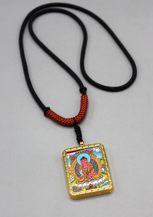Tibetan Art Hand Painted Mini Amitabha Buddha Thangka Amulet