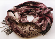 Hand Loomed Hindu Om Printed Maroon Yak Wool Shawl - nepacrafts
