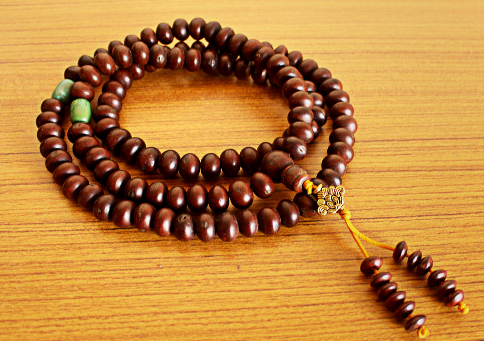 Bodhi Seed Mala with Turquoise Counter - nepacrafts
