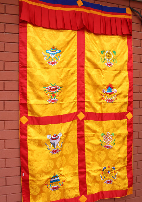 8 Auspicious Symbol Embroidered Silk Fabric Tibetan Door Curtain - nepacrafts