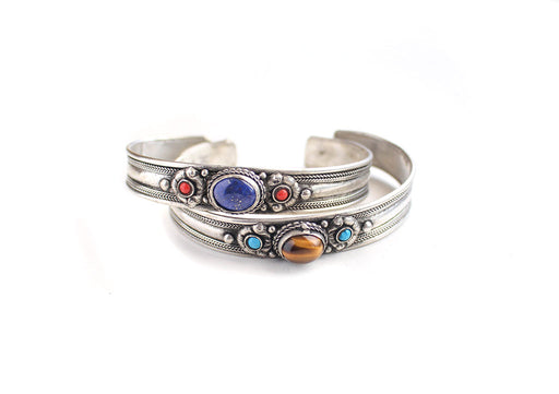 Silver Plated White Metal Inlaid Tibetan Bracelet - nepacrafts