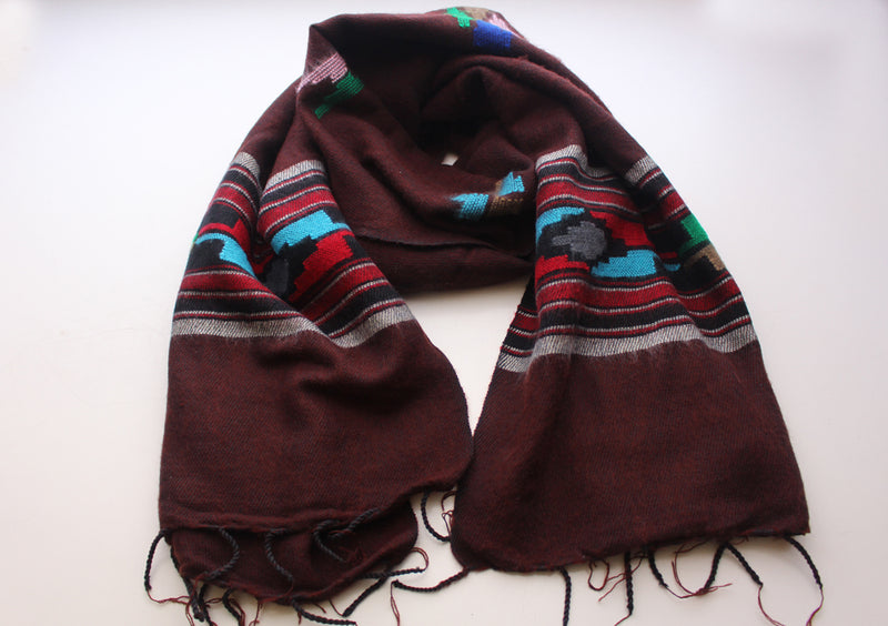 Maroon Yak Wool Shawl with Buttefly Pattern Handloomed in Nepal - nepacrafts