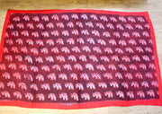 Red Border Maroon Felt Wool Elephant Print Indoor Rug - nepacrafts