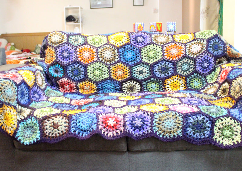 Lavender Edges Motif Pattern Hand Crochet Woolen Blanket