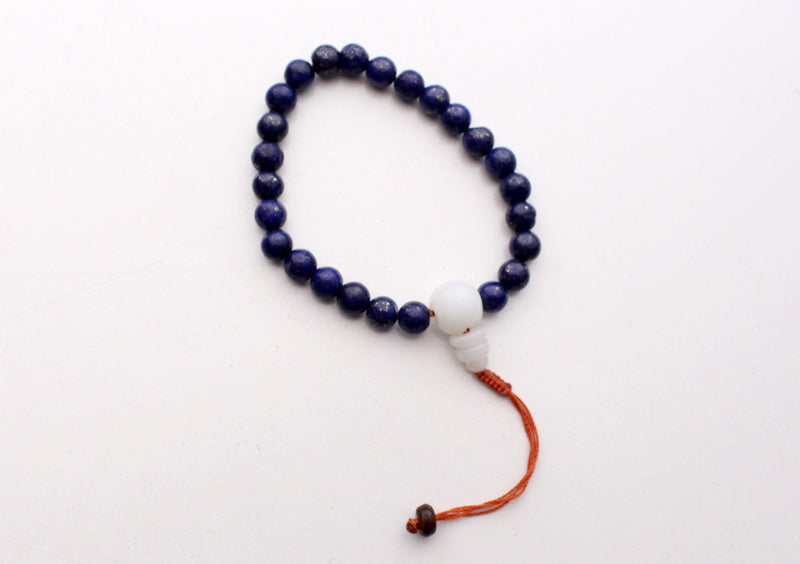 Elegant Lapis Lazuli Wrist Band Unisex Bracelet with White Guru Bead - nepacrafts