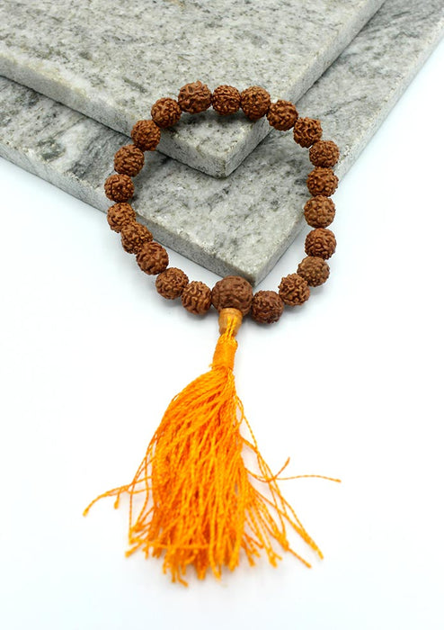 Rudraksha Beads Wrist Mala Bracelet with Yellow Tassle