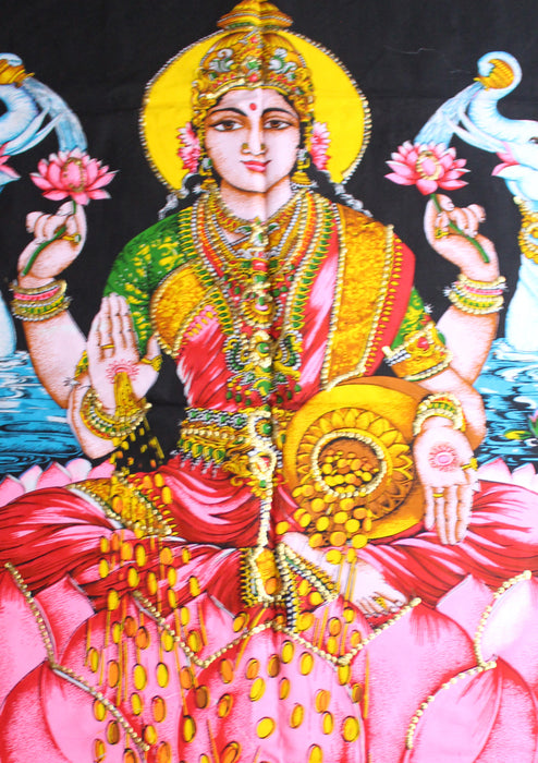 Hindu Goddess of Prosperity Laxmi Printed Cotton Tapestry Wall Hanging - nepacrafts