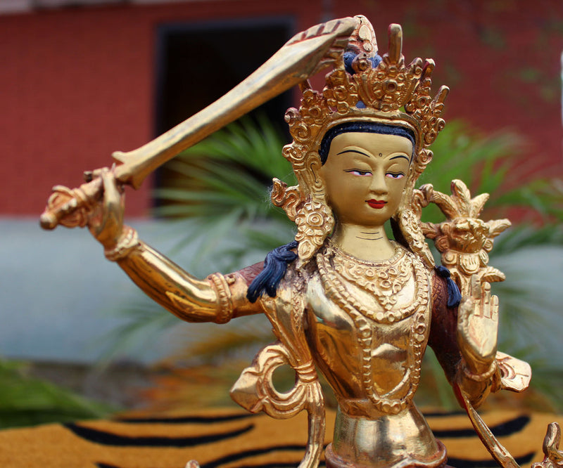 Partly Gold Plated Male Bodhisattva Manjushri Statue 8" High-SSST317 - nepacrafts