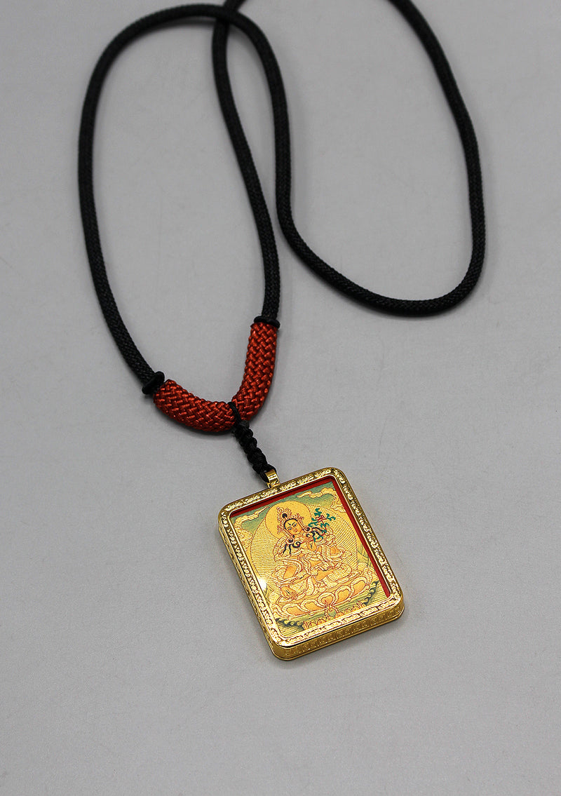Tibetan Goddess White Tara Hand Painted Mini Thangka Amulet Pendant