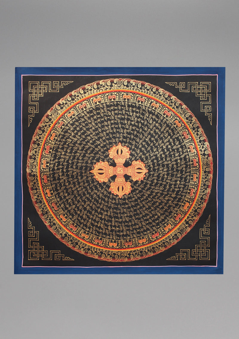 Double Dorjee 13 Line Mantras Mandala Painted Thangka