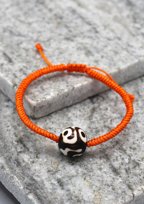 Lucky Knots Dzi Bead Bracelet in Orange Color