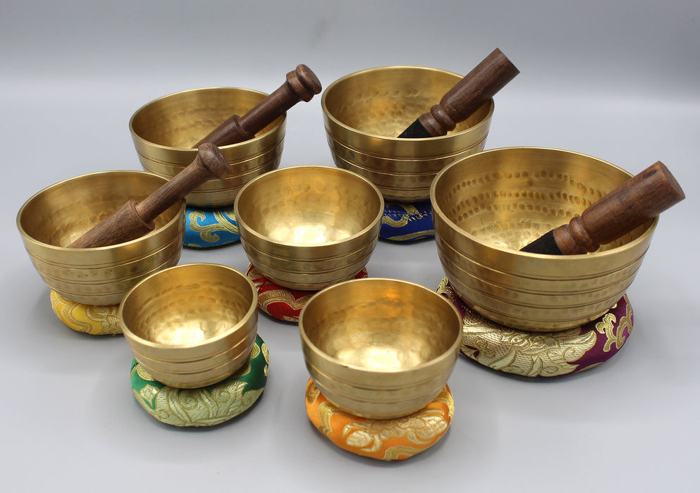 Set of Seven Hand Hammered Tibetan Singing Bowls - nepacrafts