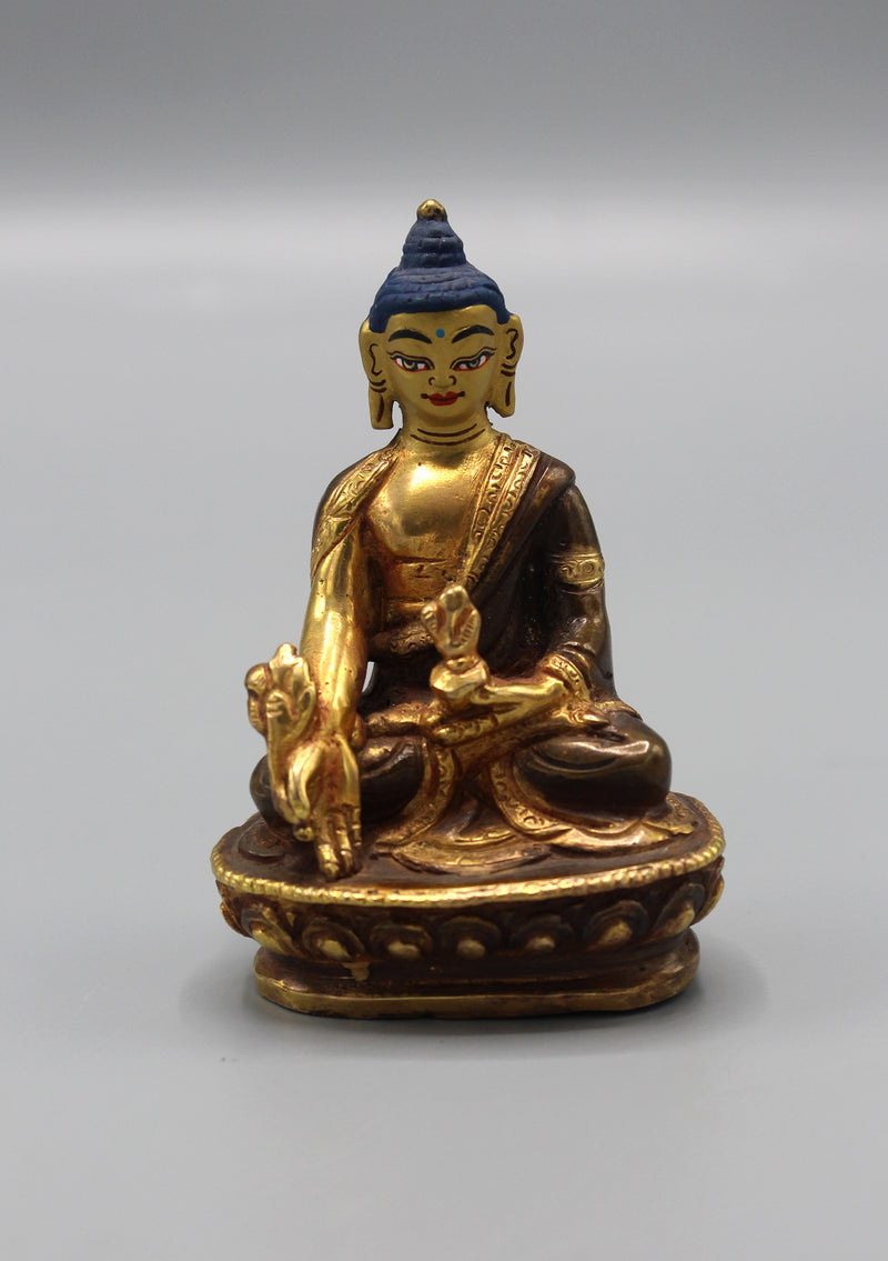 Gold Plated Medicine Buddha Statue 3.3"H