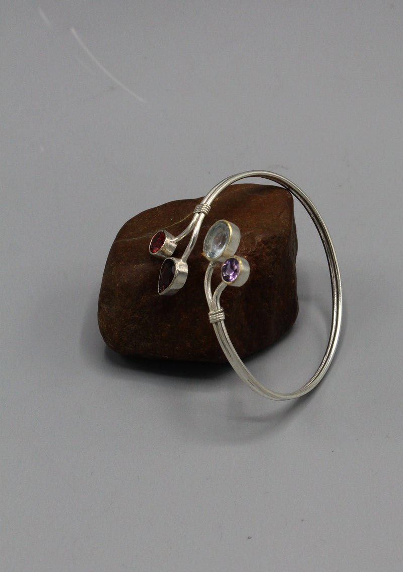 Multi Stone Inlaid Tibetan Silver Plated Bracelet