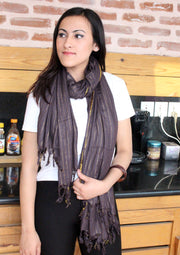 Elegant Dark Purple Plain Jari Scarf, Cotton Shawl From Nepal - nepacrafts