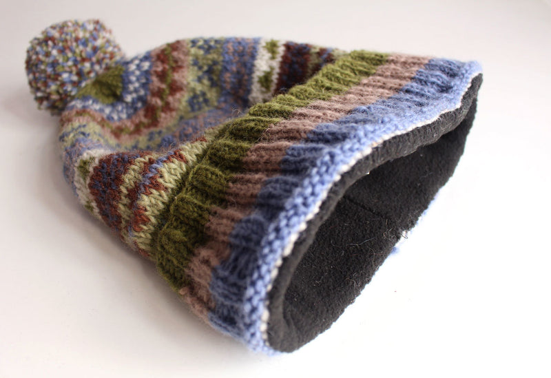 Olive Green Woolen Winter Sherpa Pom Pom Beanie - nepacrafts