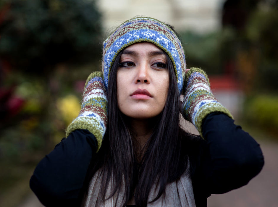 Olive Green Multicolor Woolen Head Band