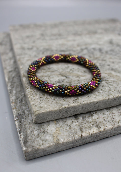 Pink, Gold & Mixed Beads Nepalese Roll on Bracelet