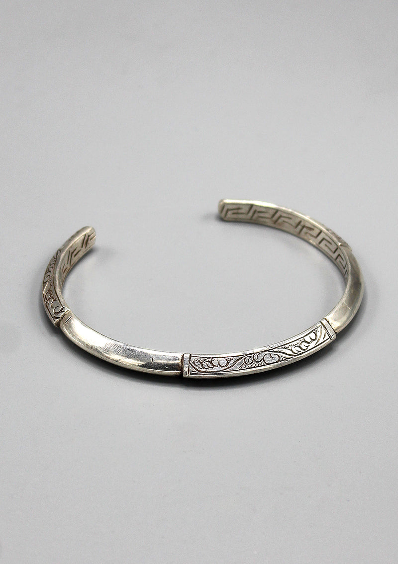 Hand Carving Fine Flower Sterling Silver Bracelet
