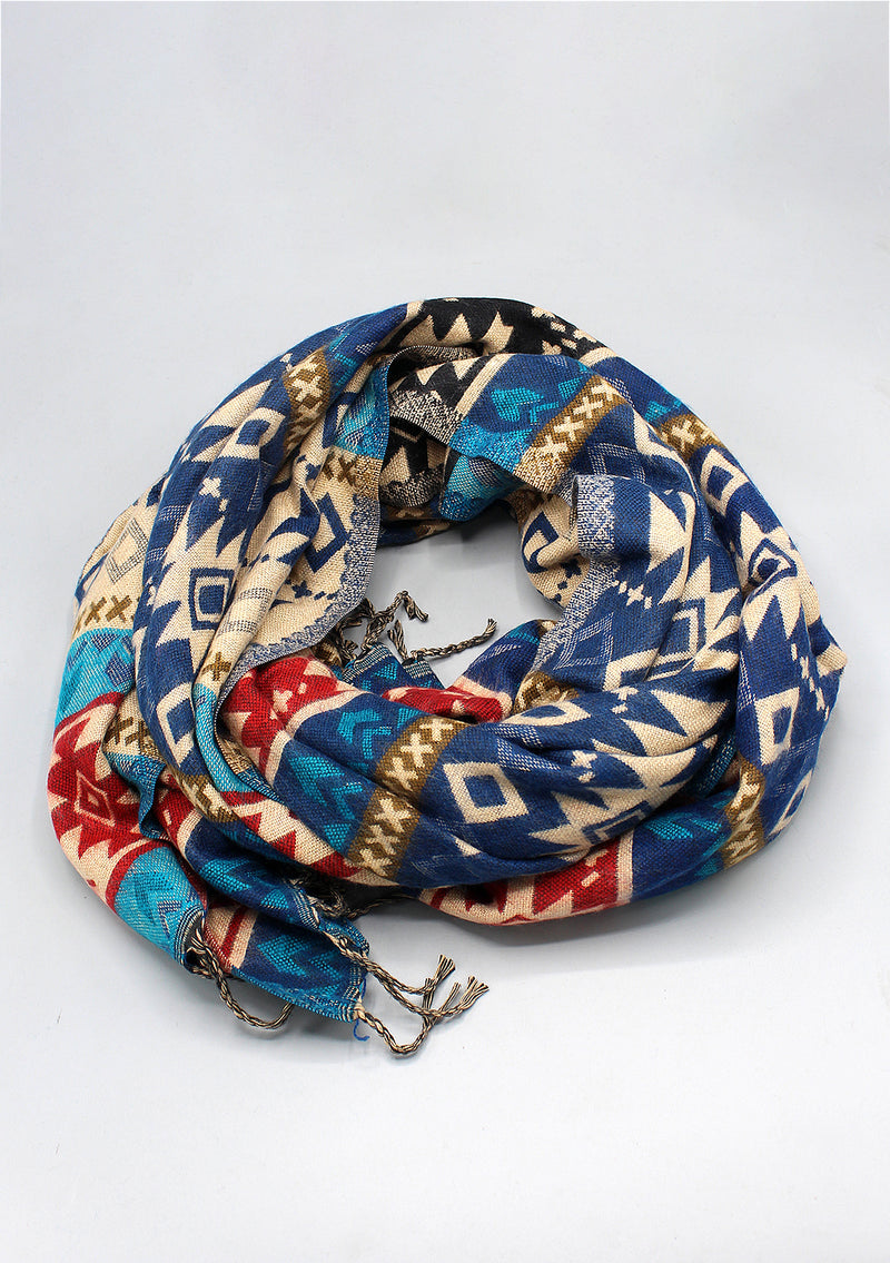 Diamond Pattern Blue Black Mixed Color Hand Loomed Yak Wool Shawl