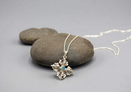 Double Dorjee Vajra Sterling Silver Pendant - nepacrafts